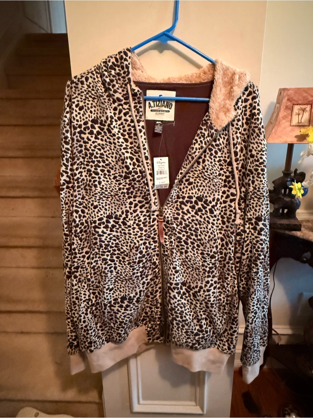 A. Tiziano Leopard Print Zip Up Hoodie Jacket - Brown
